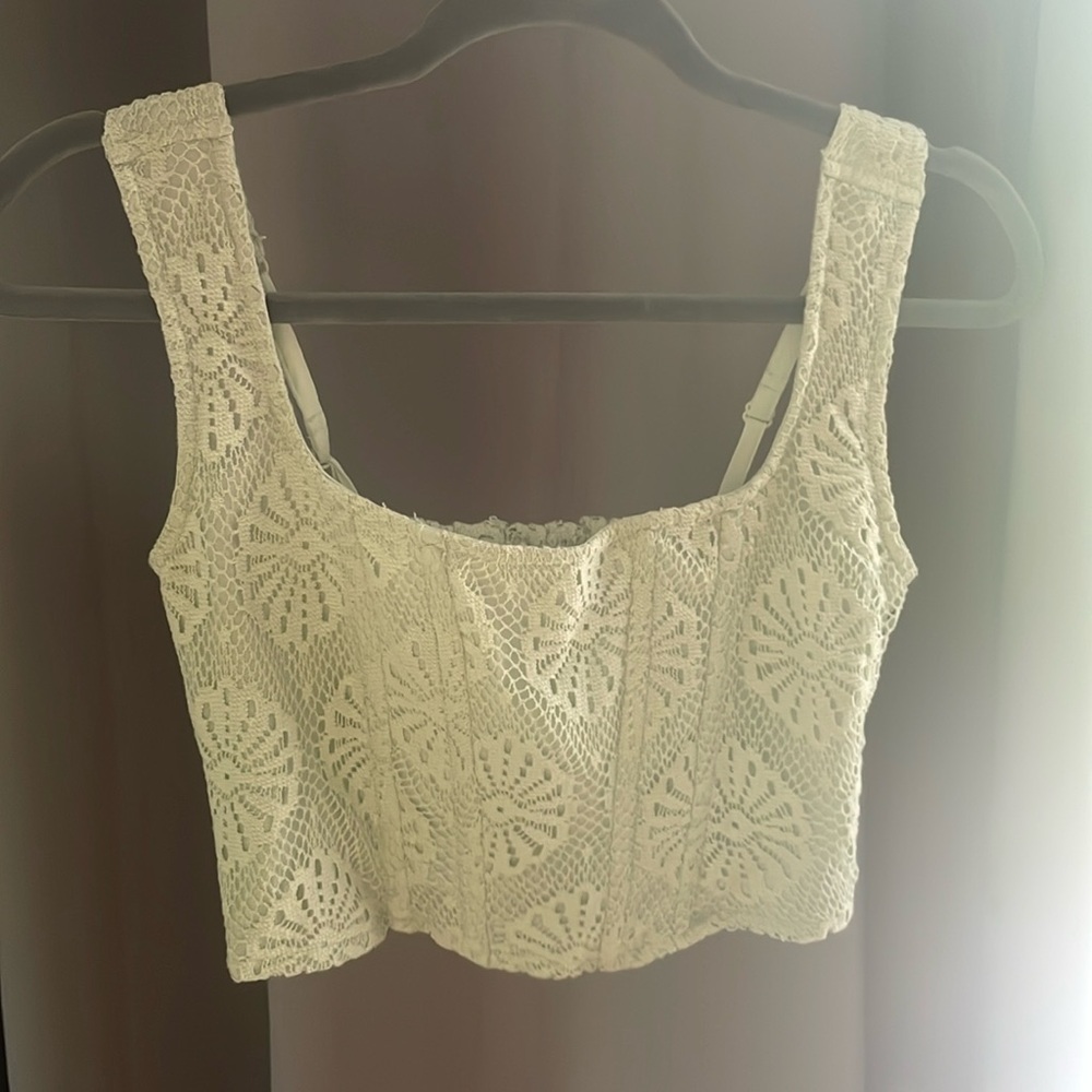 American Eagle xs corset, patterned, mint green top.